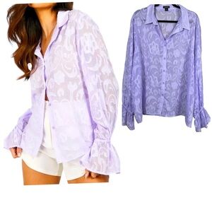 BOOHOO JACQUARD CHIFFON OVERSIZED SHIRT WOMEN'S SIZE 14 LILAC